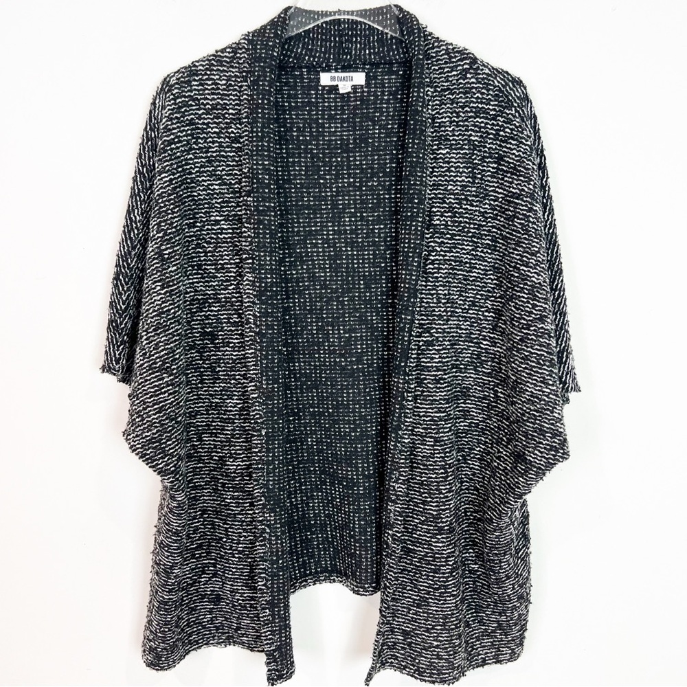 BB DAKOTA BLACK WHITE VARIEGATED OPEN FRONT CARDIGAN SWEATER SZ SMALL